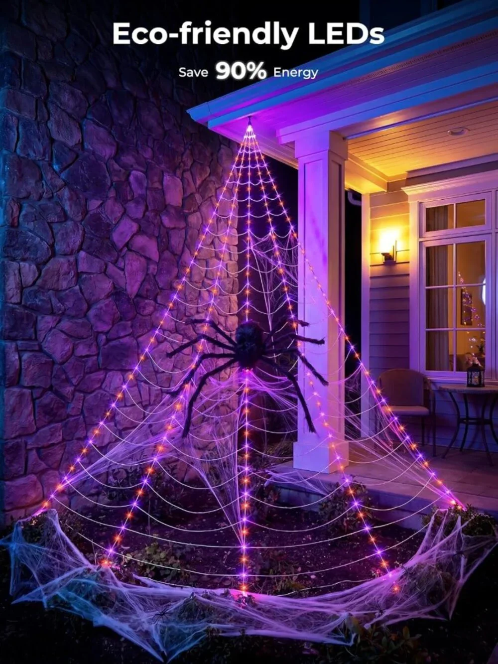 Giant Spider Web Lights for Halloween Decorations - 255 LED Outdoor Display